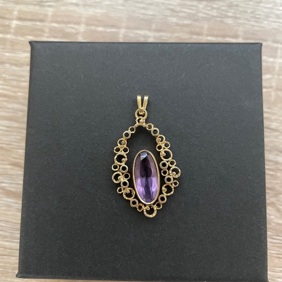 UNIQUE VINTAGE 1960/70s thick 375 9ct SOLID GOLD amethyst necklace pendant
